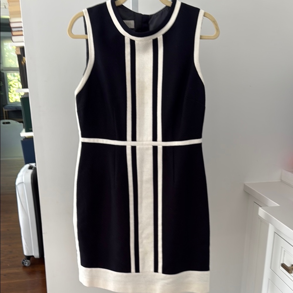 Sleeveless Black and White Midi Dress with Contrast Paneling
